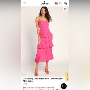Lulus Cascading Crush hot pink tiered bustier midi dress